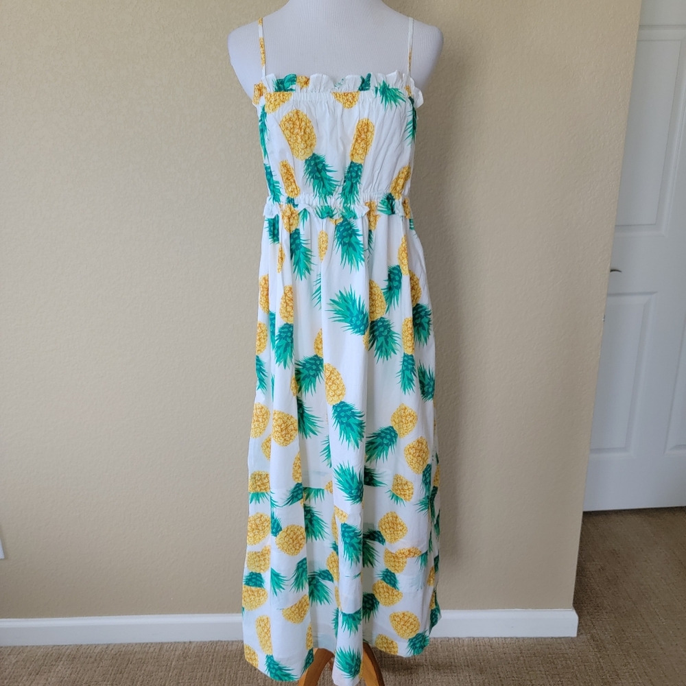 NWT J. Crew Factory Pineapple Squareneck Ruffle Long Dress, Size 4